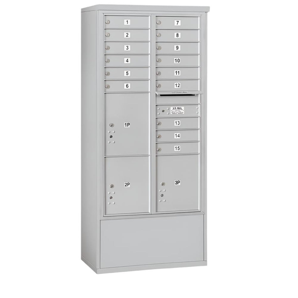 Salsbury 3916D-15 Maximum Height Free-Standing 4C Horizontal Mailbox with 15 Doors and 3 Parcel Lockers with USPS Access