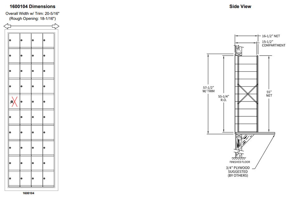 1600104A - Standard 40 Door Horizontal Mailbox Unit - Front Loading - (39 Useable; 10