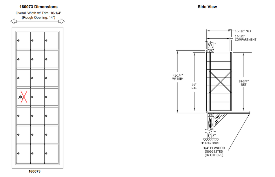 160073A - Standard 21 Door Horizontal Mailbox Unit - Front Loading - (20 Useable; 7 High)