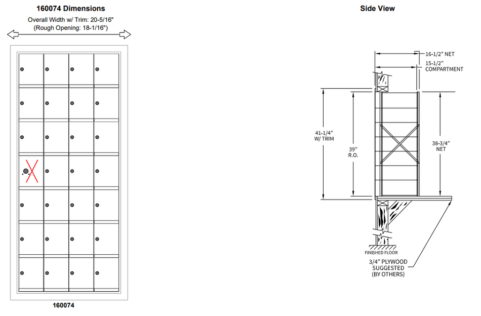 160074A - Standard 28 Door Horizontal Mailbox Unit - Front Loading - (27 Useable; 7