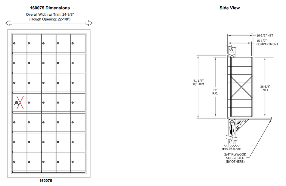 160075A - Standard 35 Door Horizontal Mailbox Unit - Front Loading - (34 Useable; 7