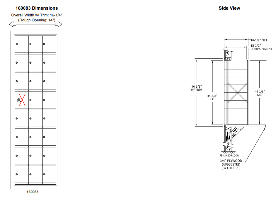 160083A - Standard 24 Door Horizontal Mailbox Unit - Front Loading - (23 Useable; 8 High)