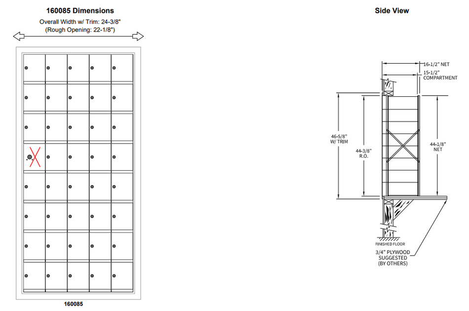 160085A - Standard 40 Door Horizontal Mailbox Unit - Front Loading - (39 Useable; 8