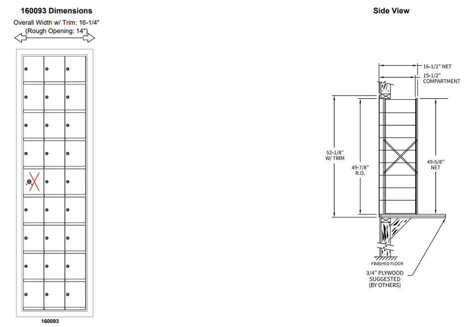 160093A - Standard 27 Door Horizontal Mailbox Unit - Front Loading - (26 Useable; 9 High)