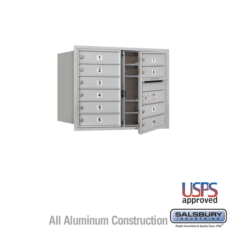 Salsbury 6 Door High 4C Horizontal Mailbox with 10 Doors in Aluminum with USPS Access - Front Loading