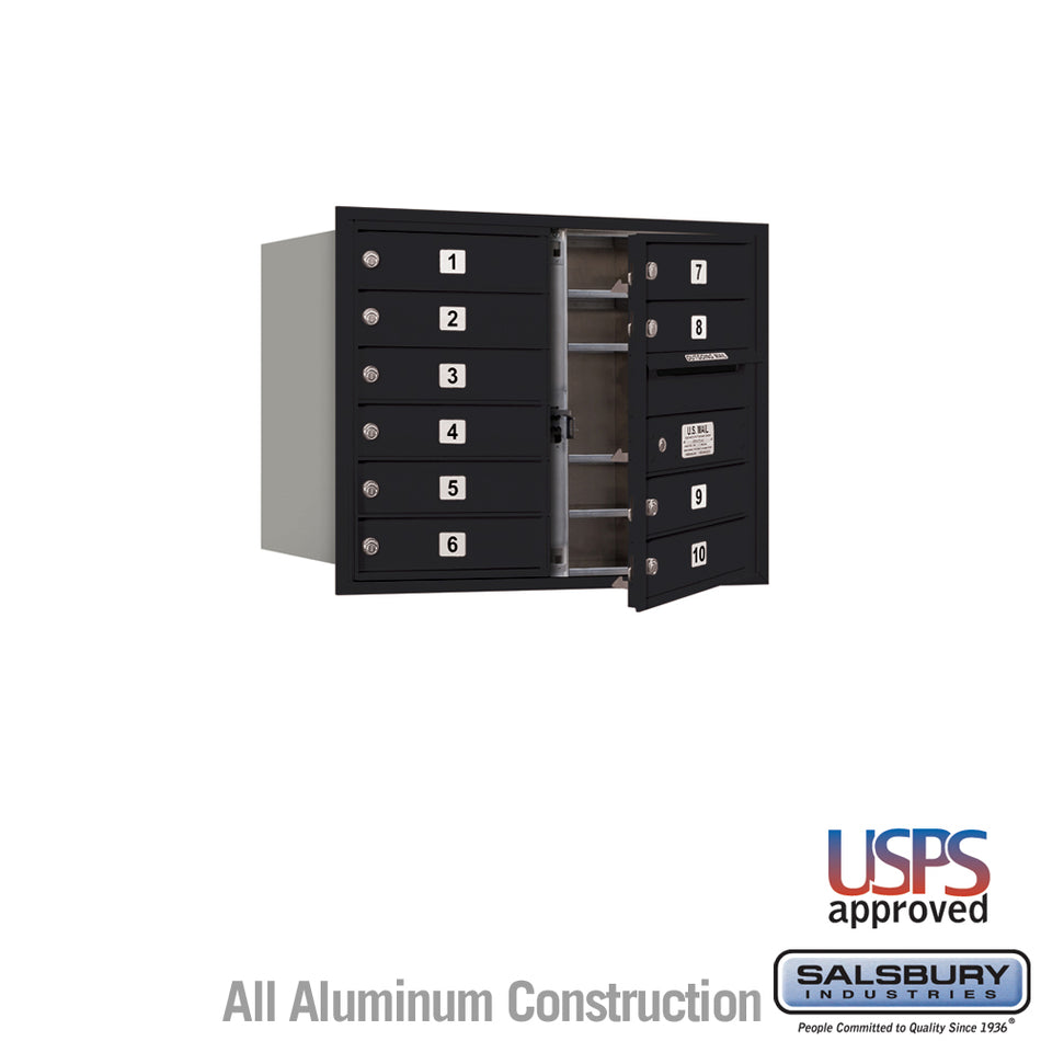 Salsbury 6 Door High 4C Horizontal Mailbox with 10 Doors in Aluminum with USPS Access - Front Loading
