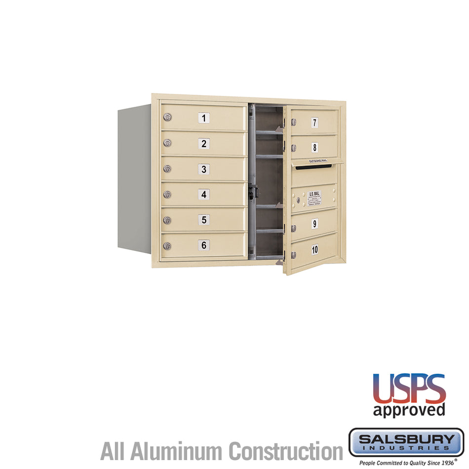 Salsbury 6 Door High 4C Horizontal Mailbox with 10 Doors in Aluminum with USPS Access - Front Loading