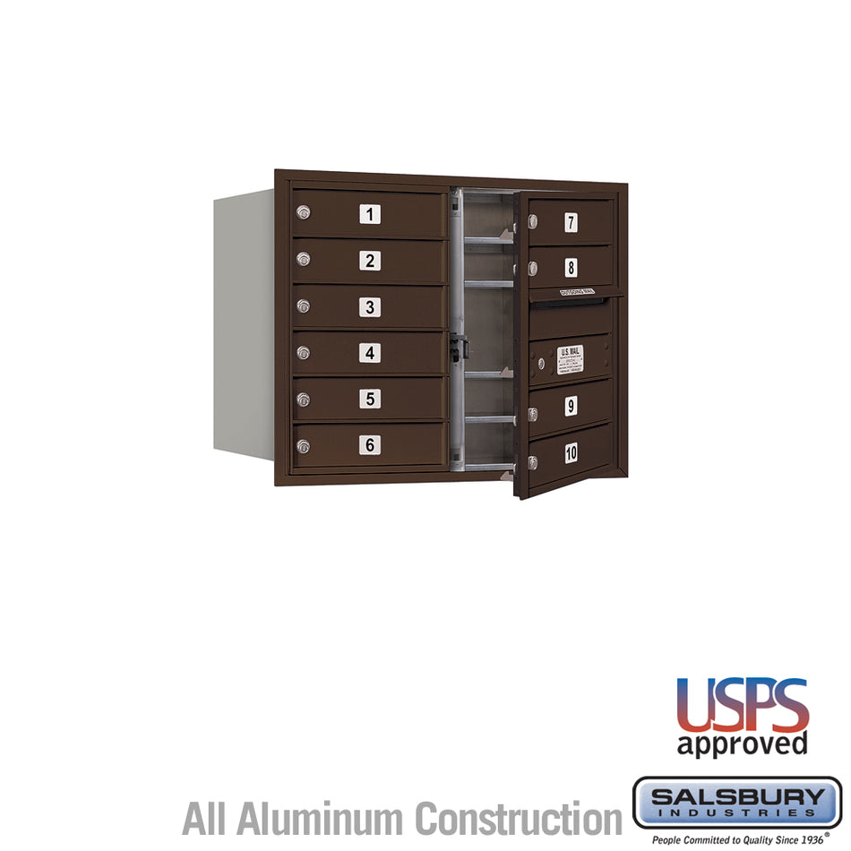 Salsbury 6 Door High 4C Horizontal Mailbox with 10 Doors in Aluminum with USPS Access - Front Loading