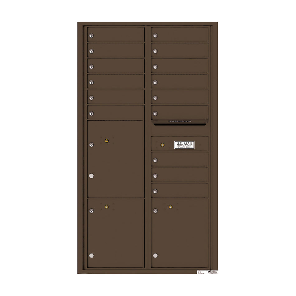 4C16D-15 - 15 Tenant Doors with 3 Parcel Lockers and Outgoing Mail Compartment - 4C Wall Mount Max Height Mailboxes