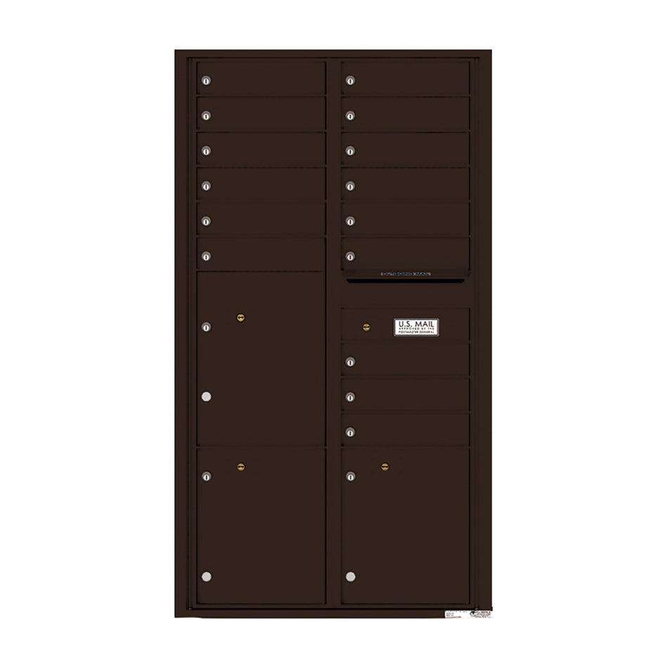 4C16D-15 - 15 Tenant Doors with 3 Parcel Lockers and Outgoing Mail Compartment - 4C Wall Mount Max Height Mailboxes