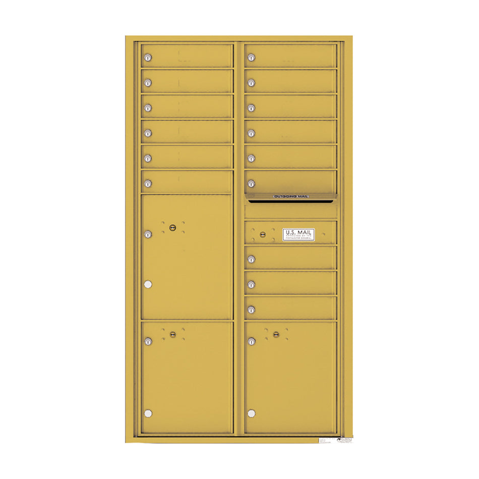 4C16D-15 - 15 Tenant Doors with 3 Parcel Lockers and Outgoing Mail Compartment - 4C Wall Mount Max Height Mailboxes