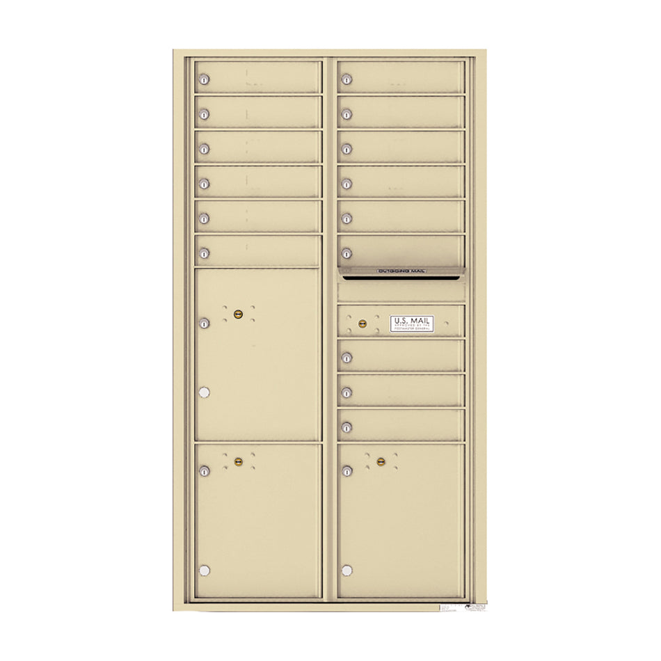4C16D-15 - 15 Tenant Doors with 3 Parcel Lockers and Outgoing Mail Compartment - 4C Wall Mount Max Height Mailboxes