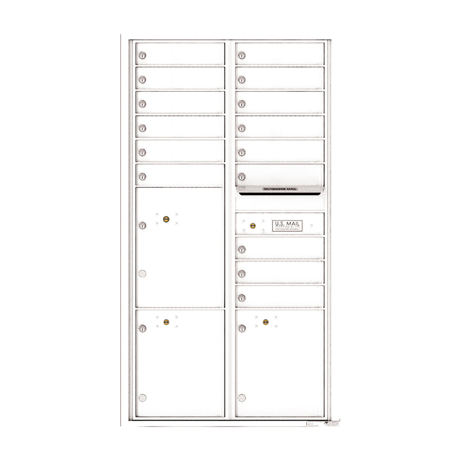 4C16D-15 - 15 Tenant Doors with 3 Parcel Lockers and Outgoing Mail Compartment - 4C Wall Mount Max Height Mailboxes
