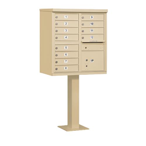 Salsbury Cluster Box Unit with 12 Doors and 1 Parcel Locker in Sandstone with USPS Access – Type II (SHIPS IN 5-7 DAYS)