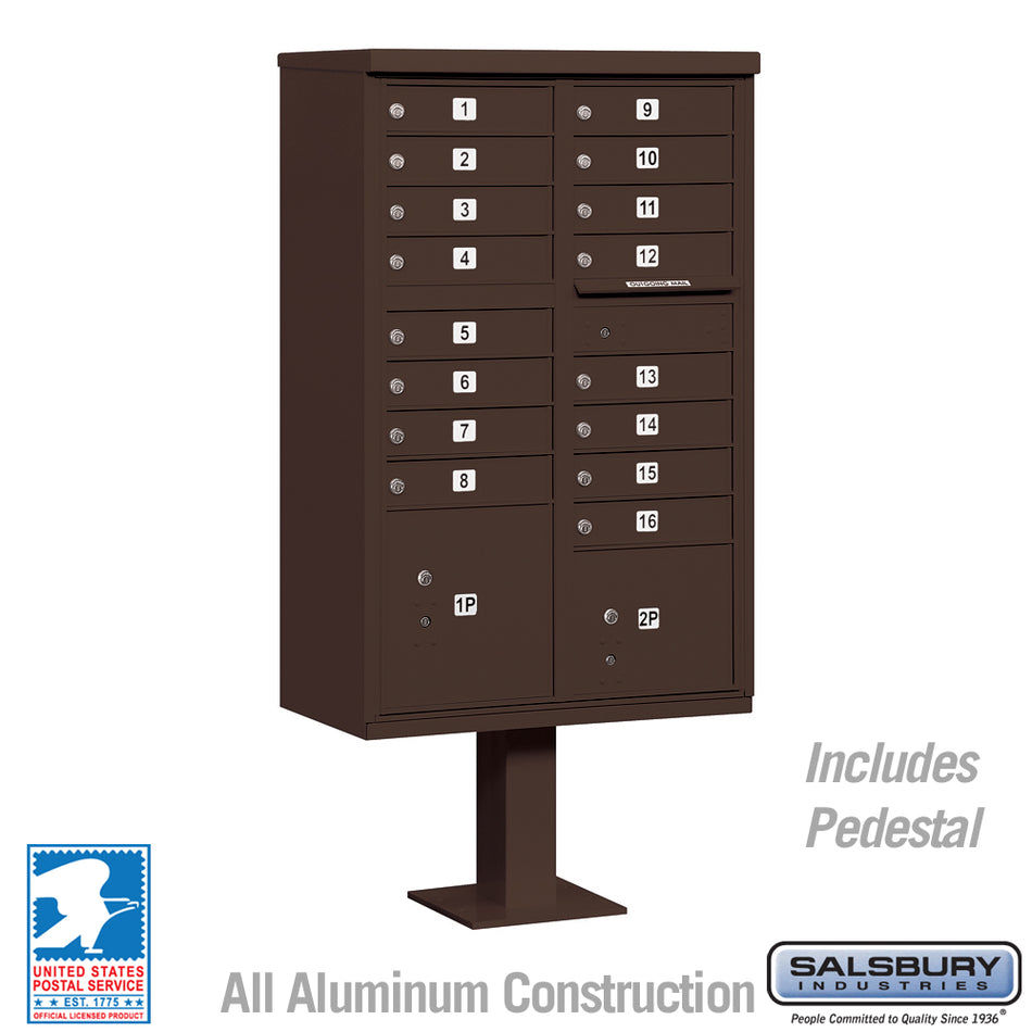 Salsbury Cluster Box Unit with 16 Doors and 2 Parcel Lockers in Sandstone with USPS Access – Type III (SHIPS IN 5-7 DAYS)