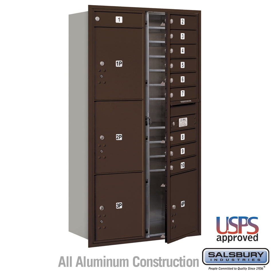 Salsbury Maximum Height 4C Horizontal Mailbox with 10 Doors and 4 Parcel Lockers with USPS Access - Front Loading (SHIPS IN 1-2 WEEKS)