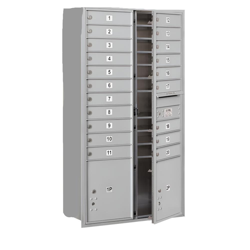 Salsbury Maximum Height 4C Horizontal Mailbox with 20 Doors and 2 Parcel Lockers with USPS Access - Front Loading (SHIPS IN 1_2 WEEKS)