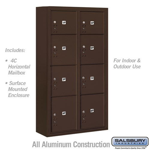 Salsbury Maximum Height Recessed Mounted 4C Horizontal Parcel Locker with 8 Parcel Lockers with USPS Access - Front Loading