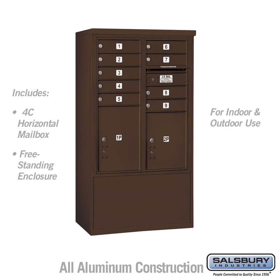 Salsbury 10 Door High Free-Standing 4C Horizontal Mailbox with 9 Doors and 2 Parcel Lockers with USPS Access