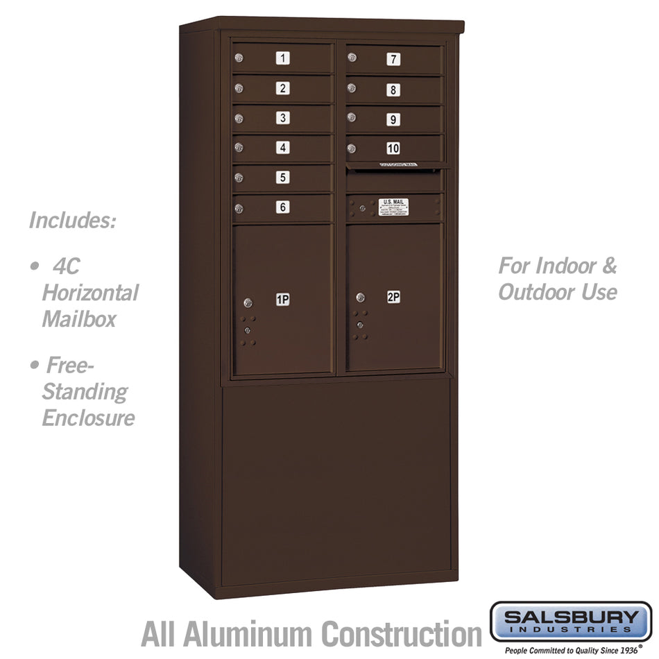 Salsbury 11 Door High Free-Standing 4C Horizontal Mailbox with 10 Doors and 2 Parcel Lockers with USPS Access