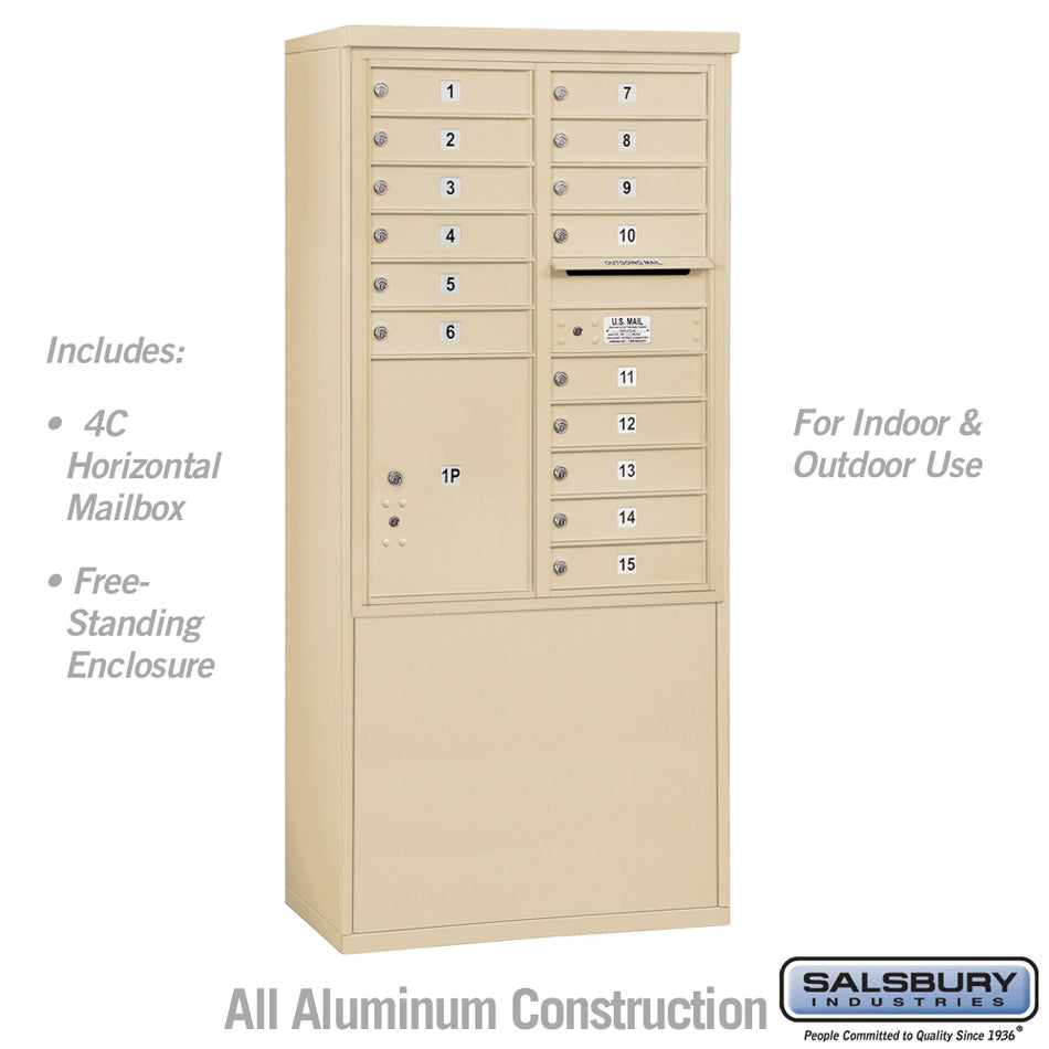 Salsbury 11 Door High Free-Standing 4C Horizontal Mailbox with 15 Doors and 1 Parcel Locker with USPS Access