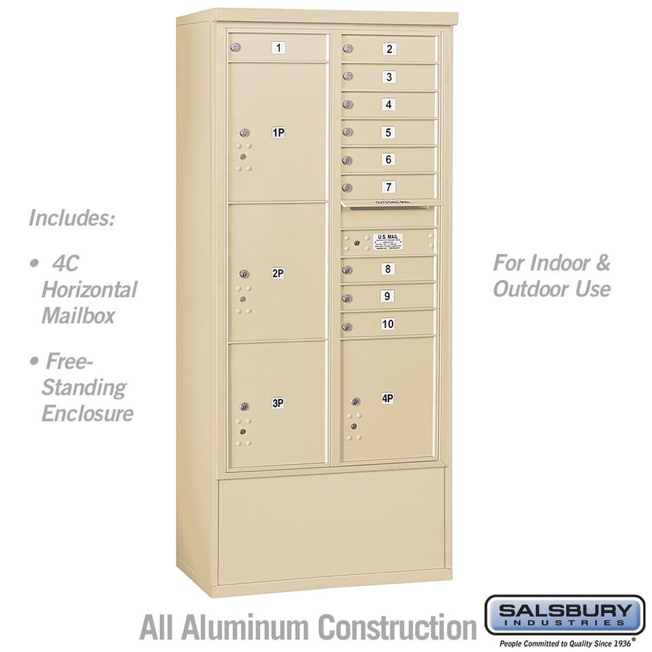 Salsbury Maximum Height Free-Standing 4C Horizontal Mailbox with 10 Doors and 4 Parcel Lockers with USPS Access