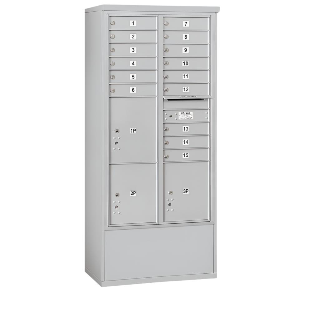 Salsbury Maximum Height Free-Standing 4C Horizontal Mailbox with 15 Doors and 3 Parcel Lockers with USPS Access