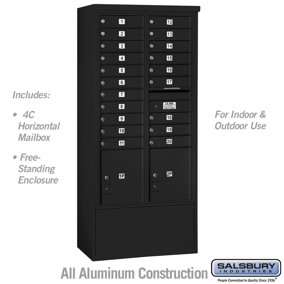 Salsbury Maximum Height Free-Standing 4C Horizontal Mailbox with 20 Doors and 2 Parcel Lockers with USPS Access
