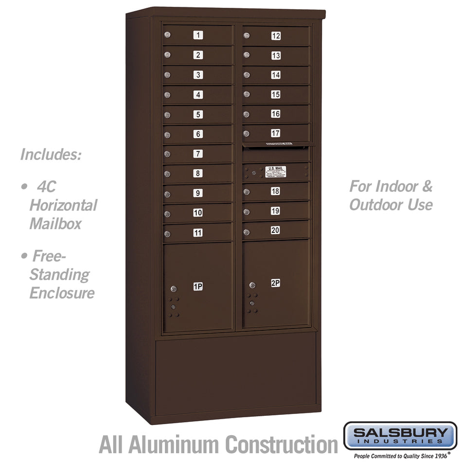 Salsbury Maximum Height Free-Standing 4C Horizontal Mailbox with 20 Doors and 2 Parcel Lockers with USPS Access