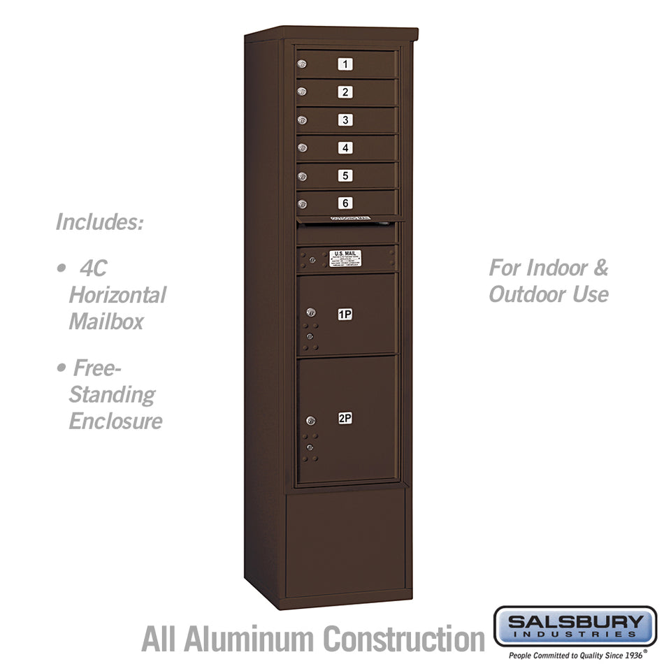 Salsbury Maximum Height Free-Standing 4C Horizontal Mailbox with 6 Doors and 2 Parcel Lockers with USPS Access