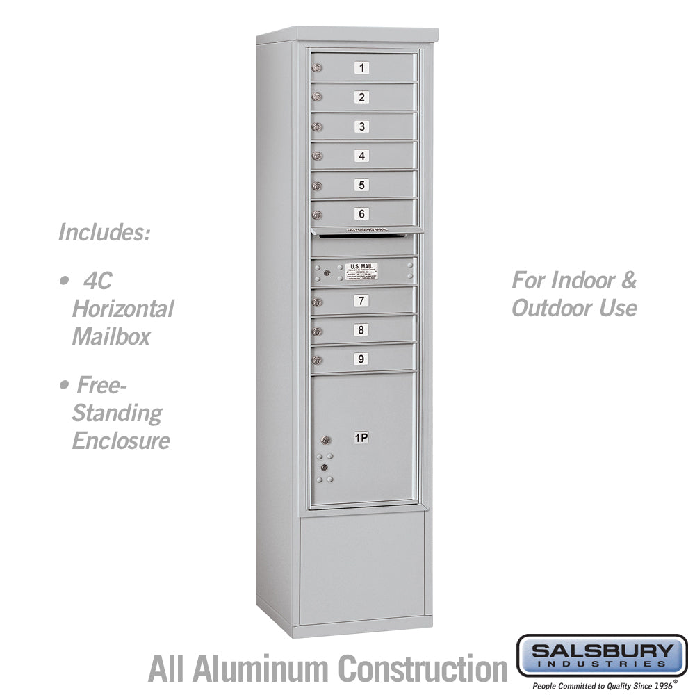 Salsbury Maximum Height Free-Standing 4C Horizontal Mailbox with 9 Doors and 1 Parcel Locker with USPS Access