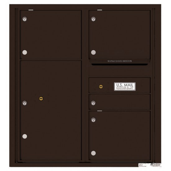 4C09D-04 - 1 Standard and 3 Oversized Tenant Doors with 1 Parcel Locker and Outgoing Mail Compartment - 4C Wall Mount 9-High Mailboxes