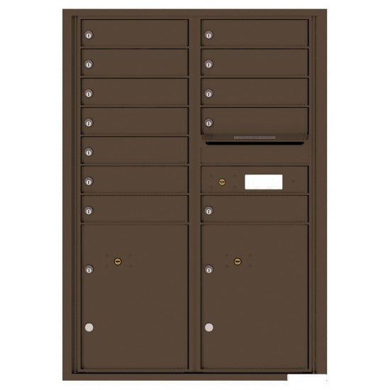 4C12D-12 - 12 Tenant Doors with 2 Parcel Lockers and Outgoing Mail Compartment - 4C Wall Mount 12-High Mailboxes