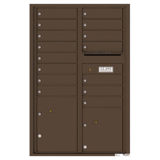 4C13D-15 - 15 Tenant Doors with 2 Parcel Lockers and Outgoing Mail Compartment - 4C Wall Mount 13-High Mailboxes