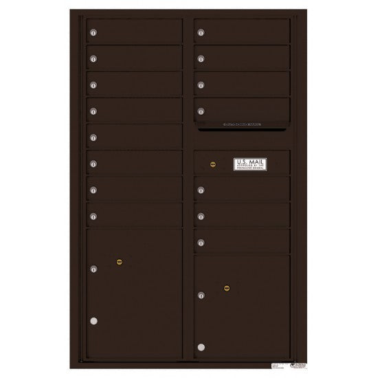 4C13D-15 - 15 Tenant Doors with 2 Parcel Lockers and Outgoing Mail Compartment - 4C Wall Mount 13-High Mailboxes