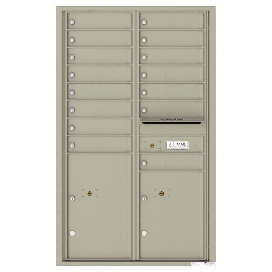 4C14D-15 - 15 Tenant Doors with 2 Parcel Lockers and Outgoing Mail Compartment - 4C Wall Mount 14-High Mailboxes