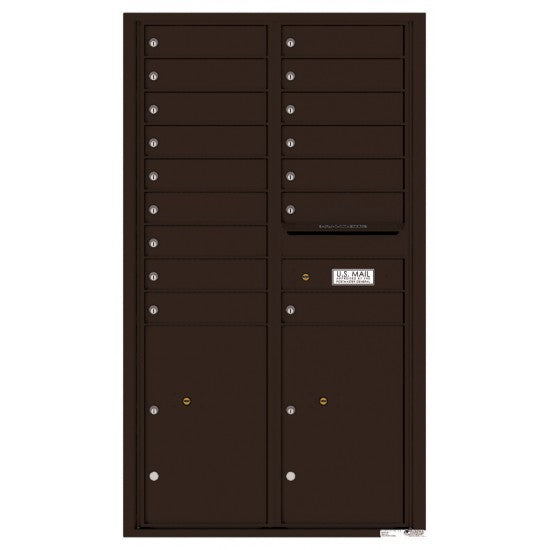 4C15D-16 - 16 Tenant Doors with 2 Parcel Lockers and Outgoing Mail Compartment - 4C Wall Mount 15-High Mailboxes
