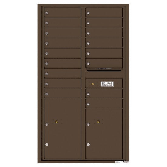 4C15D-17 - 17 Tenant Doors with 2 Parcel Lockers and Outgoing Mail Compartment - 4C Wall Mount 15-High Mailboxes