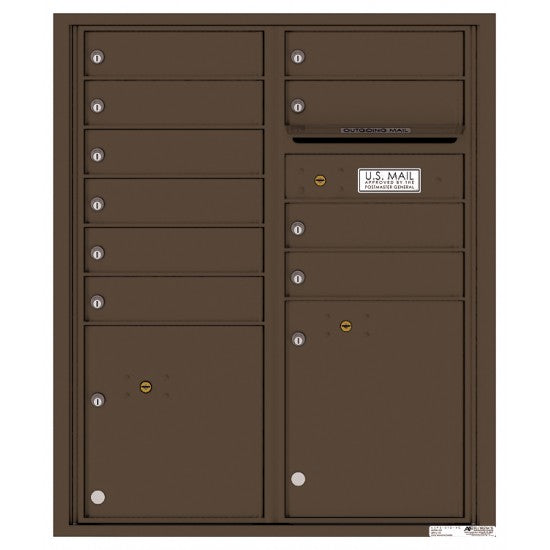 4CADD-10 - 10 Tenant Doors with 2 Parcel Lockers and Outgoing Mail Compartment - 4C Wall Mount ADA Max Height Mailboxes